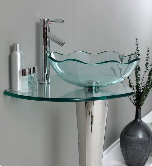 pia de banheiro de vidro design elegante