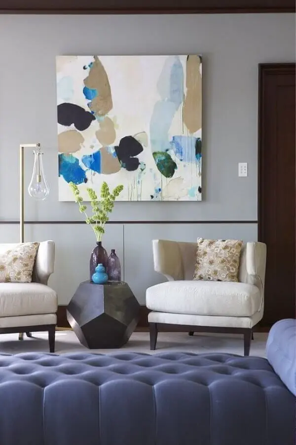 quadro abstrato para decoração de sala de estar azul e cinza Foto My Desired Home
