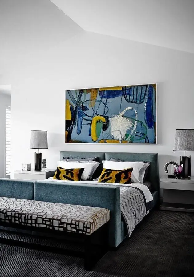 quadros abstratos coloridos para decoração de quarto de casal amplo Foto Deavita