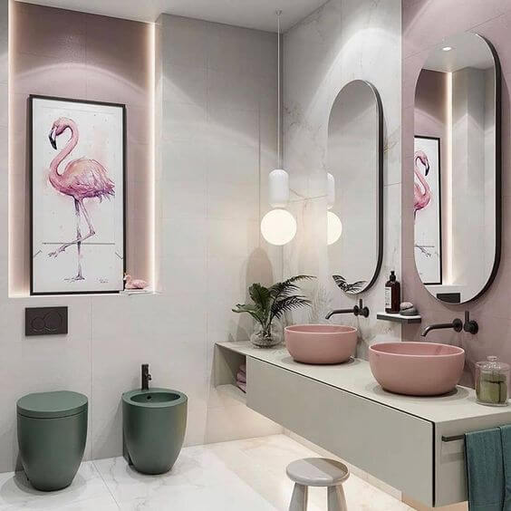 Quadros para banheiro feminino rosa e cinza