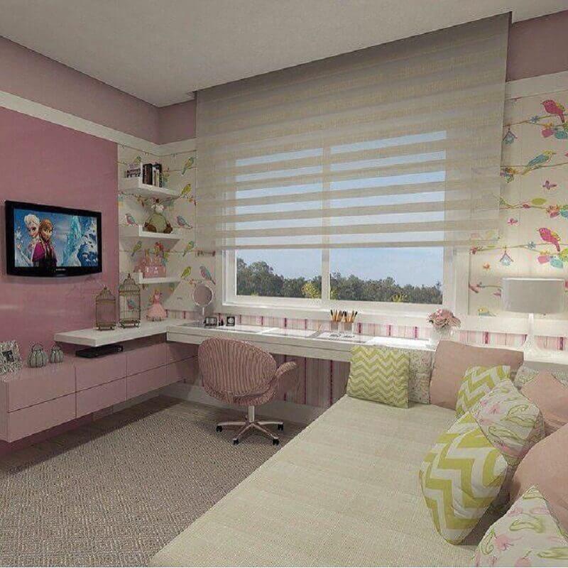 quarto de menina planejado branco e rosa Foto Daniel Kroth