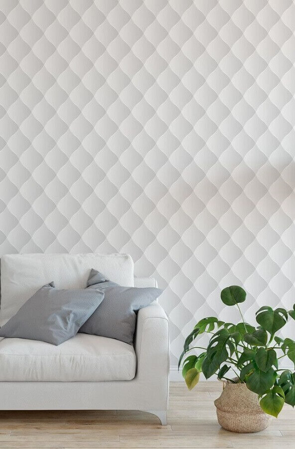 sala branca decorada com papel de parede 3d Foto Pinterest