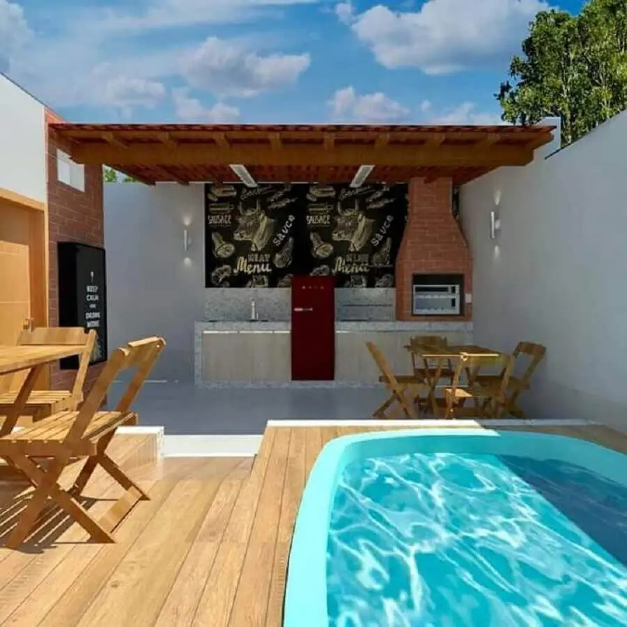 área gourmet externa simples com piscina e churrasqueira Foto Pinterest