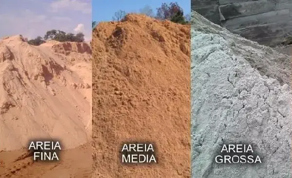 A areia como material de construção pode ser classificada em três categorias: areia fina, areia média e areia grossa