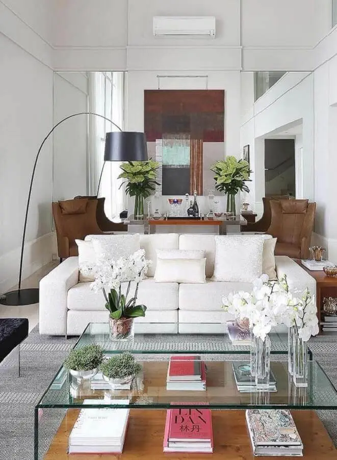 abajur de chão moderno para sala som sofá branco Foto Pinterest