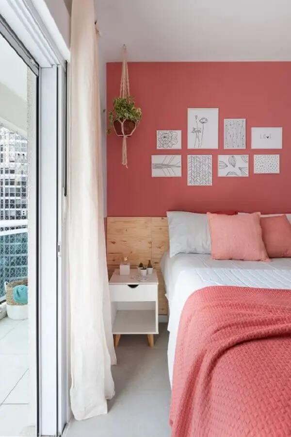 cabeceira de madeira para decoração de quartos bonitos cor de rosa Foto Apartamento 203