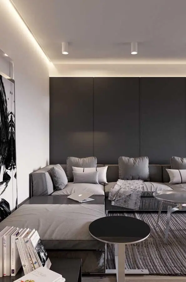 cinza chumbo parede para sala moderna com sofá de canto Foto ArchZine
