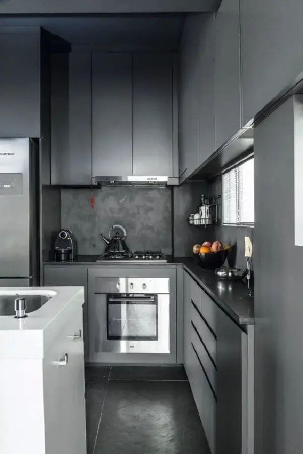 cor cinza chumbo para decoração de cozinha moderna planejada Foto Casa e Jardim