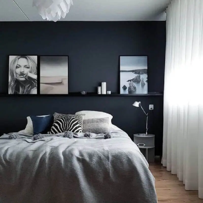 cor cinza chumbo para decoração de quarto de casal moderno minimalista Foto Pinterest