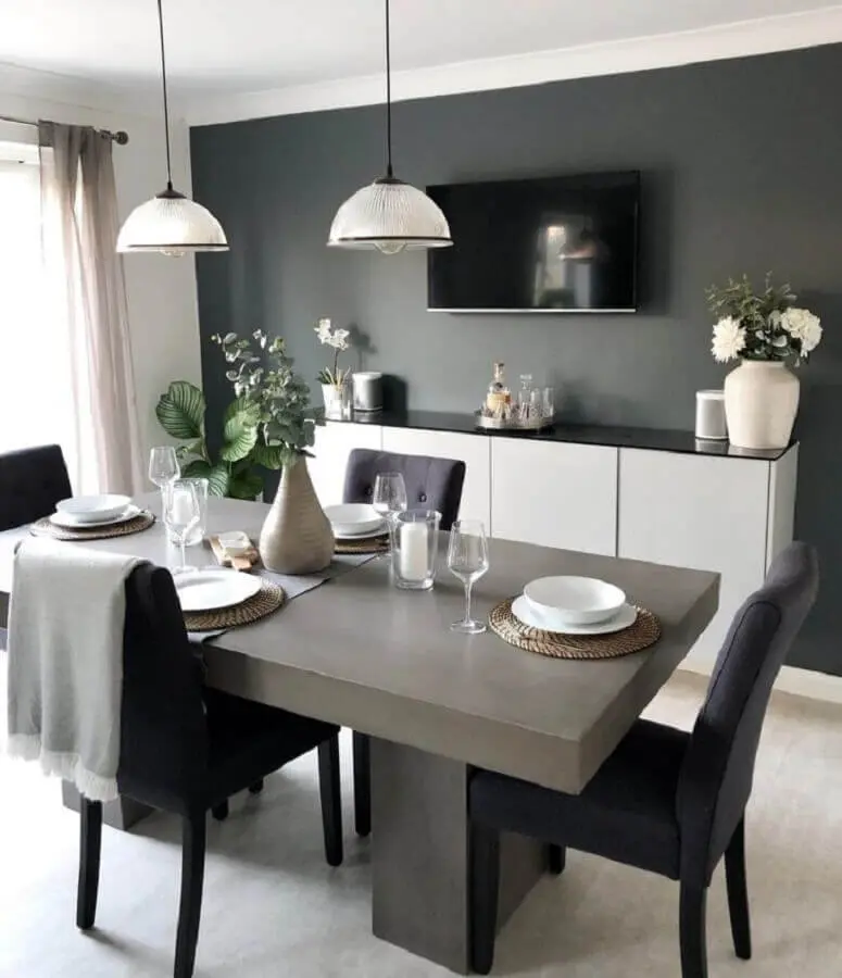 cor cinza chumbo para decoração de sala de jantar moderna com buffet branco Foto Karly Hughes