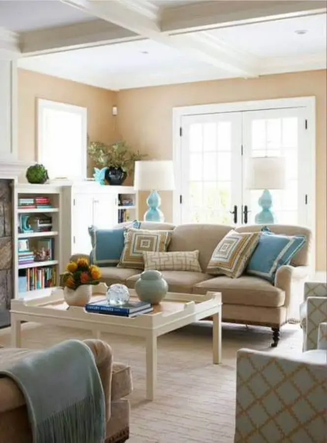 cor creme e azul claro para decoraçao de sala clássica Foto Decor Home Ideas