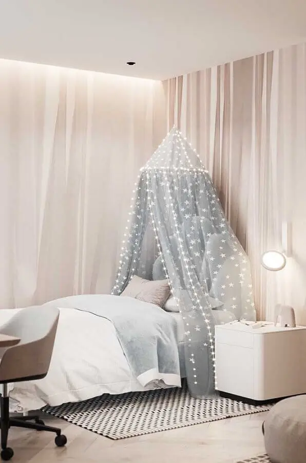 decoração clean para quartos bonitos femininos com dossel Foto Pinterest