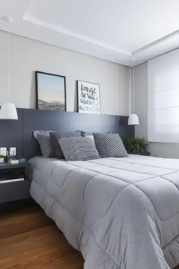 decoração de quarto de casal simples e bonito cinza Foto Pinterest
