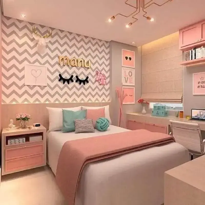 decoração moderna para quarto de menina unicórnio cinza e rosa Foto Pinterest
