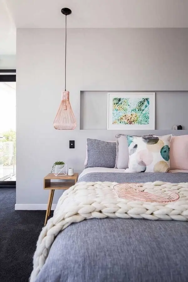 decoração moderna para quarto de solteiro feminino cinza e rosa Foto limaonagua