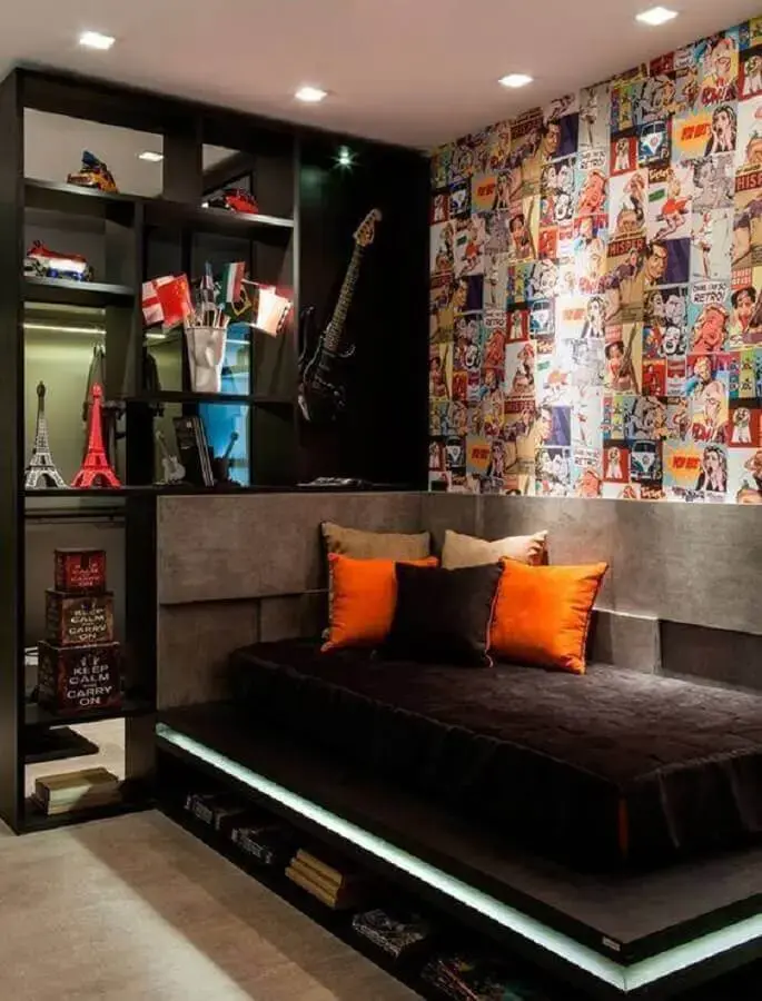 decoração moderna para quartos bonitos masculinos com papel de parede diferente Foto Futurist Architecture