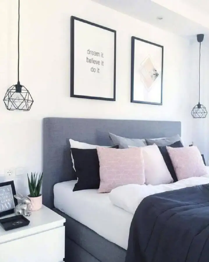 decoração para quartos bonitos cinza e rosa Foto Pinterest