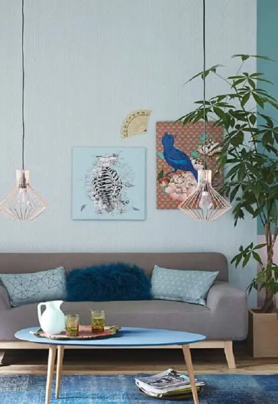 decoração simples para sala azul e cinza Foto Pinterest