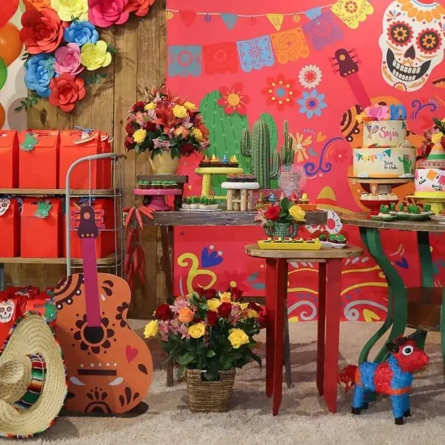 linda decoração para festa caveira mexicana colorida Foto Impressione Festa