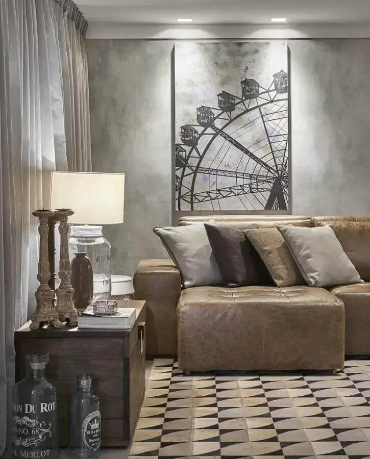 modelo de sofá retrátil de couro marrom Foto Lider Interiores