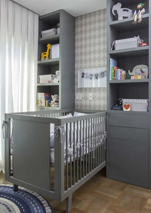móveis planejados para quarto de bebê cinza Foto Pinterest