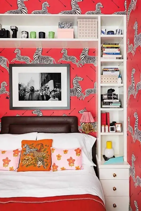 papel de parede com desenho de zebras para decoração de quarto de solteiro feminino Foto Webcomunica
