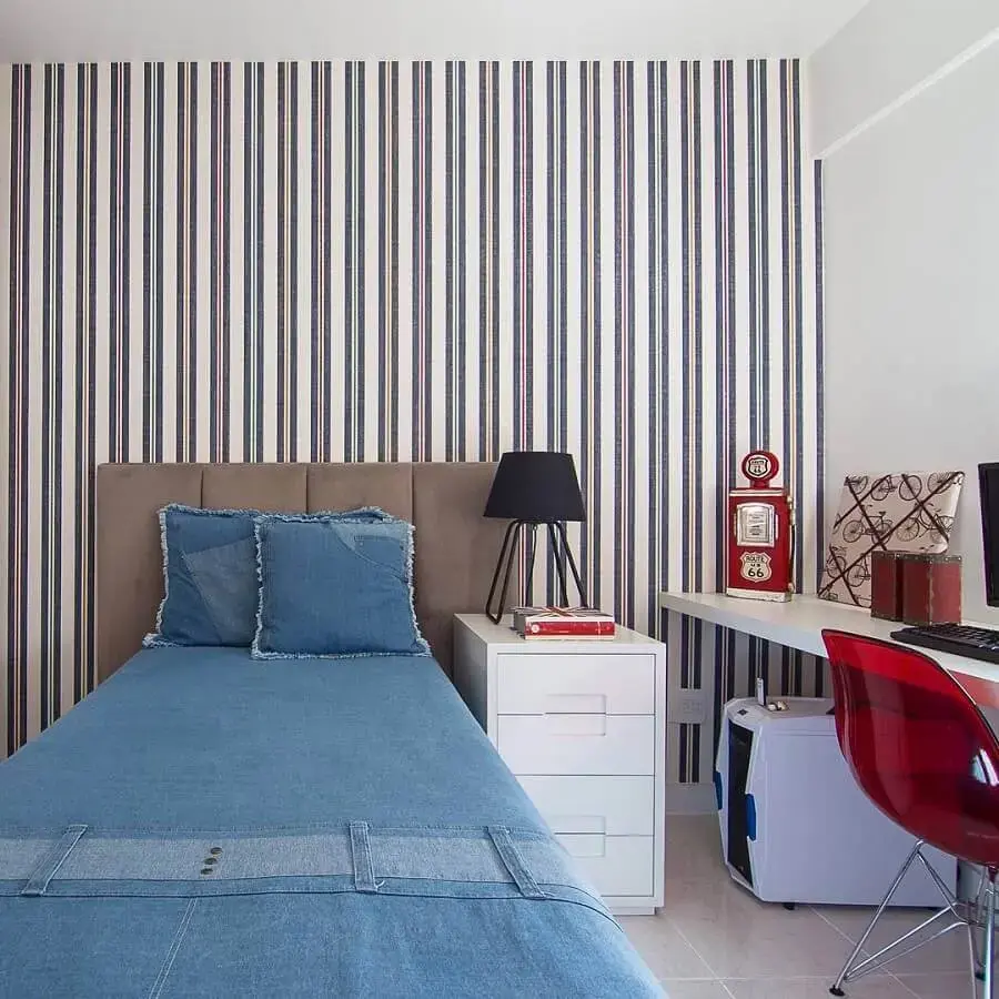 papel de parede listrado para decoração de quarto simples e bonito Foto Pinterest