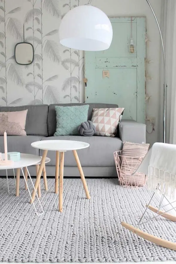 tapete cinza de crochê para decoração de sala simples Foto Pinterest