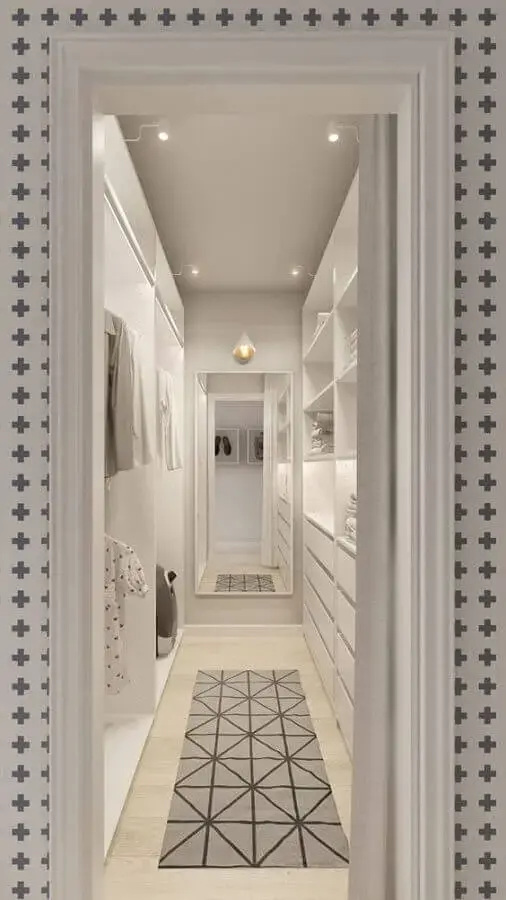 tapete cinza para decoração de closet planejado todo branco Foto Home Designing