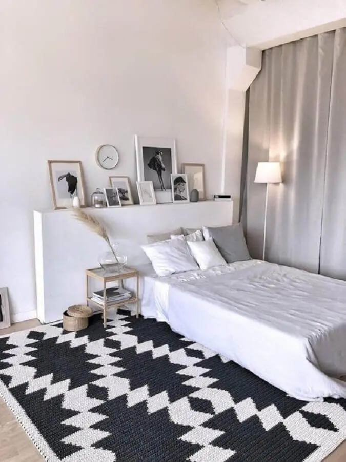 tapete de crochê para quarto de casal moderno branco e preto Foto Pinterest