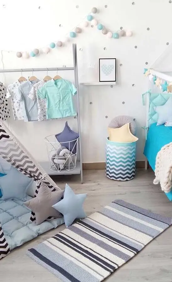 tapete de crochê para quarto de menino azul e cinza Foto Pinterest