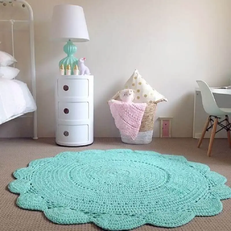 tapete de crochê para quarto infantil cinza e verde água Foto Pinterest