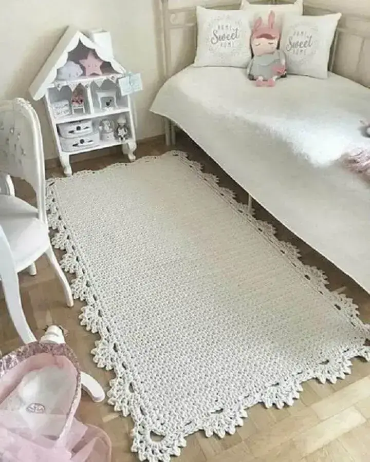 tapete de crochê para quarto infantil feminino todo branco Foto Revista Artesanato