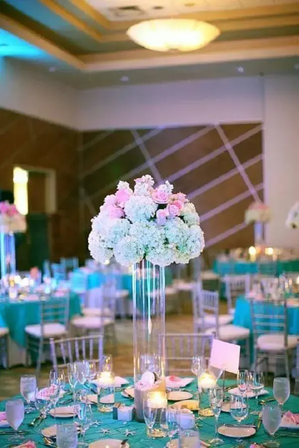 arranjos de flores para decoração de casamento azul tiffany e rosa Foto Ultimas Decoração