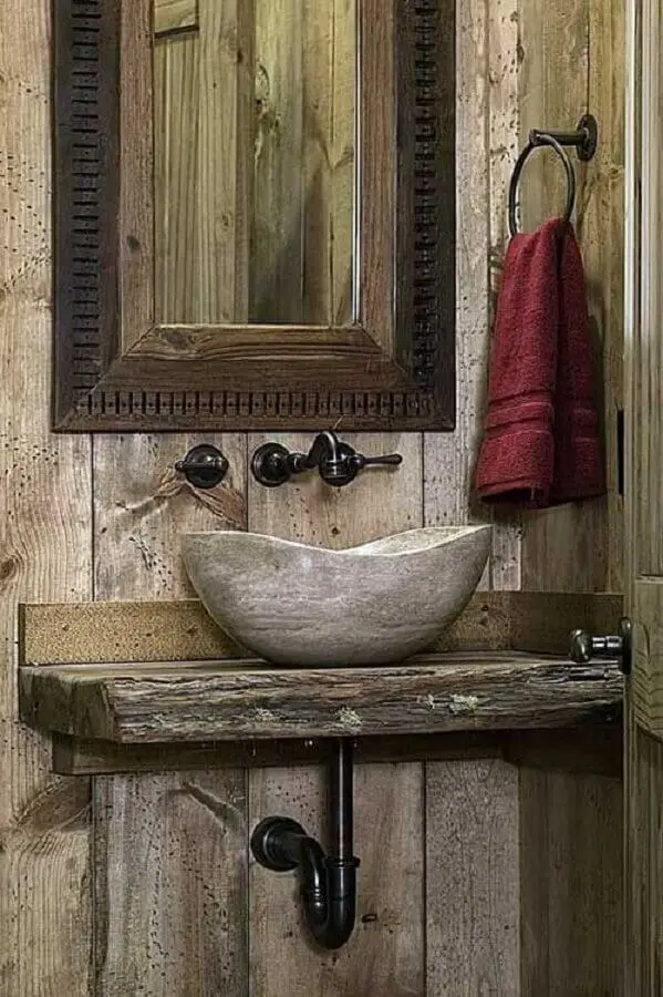 bancada e cuba rustica para banheiro Foto Sua Decoração