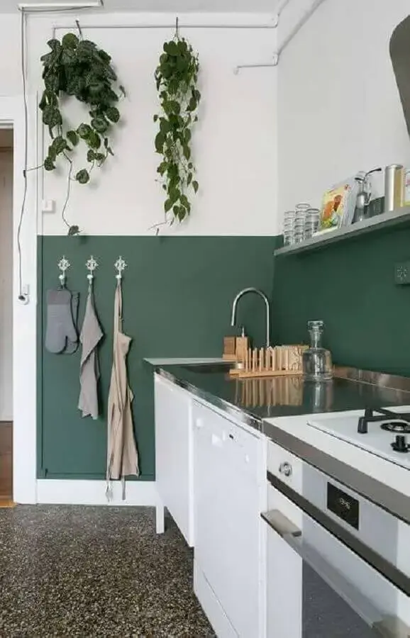 decoração cozinha verde e branca simples Foto Pinterest