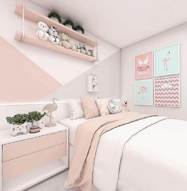 decoração de quarto rosa pastel e branco feminino Foto Pinterest
