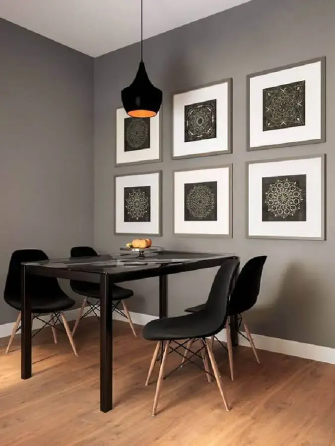 decoração minimalista com quadro de parede para sala de jantar cinza Foto Só Decor