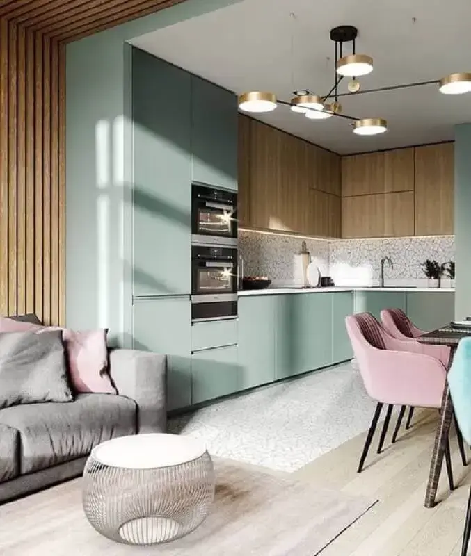 decoração moderna com armários de cozinha verde menta Foto Futurist Architecture