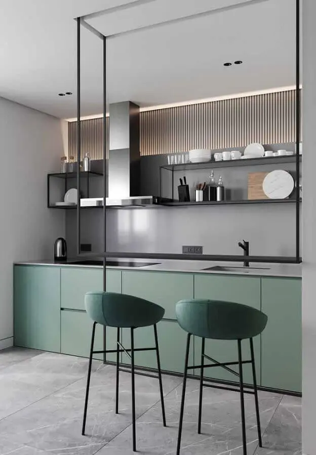 decoração moderna para cozinha verde claro e cinza Foto Pinterest