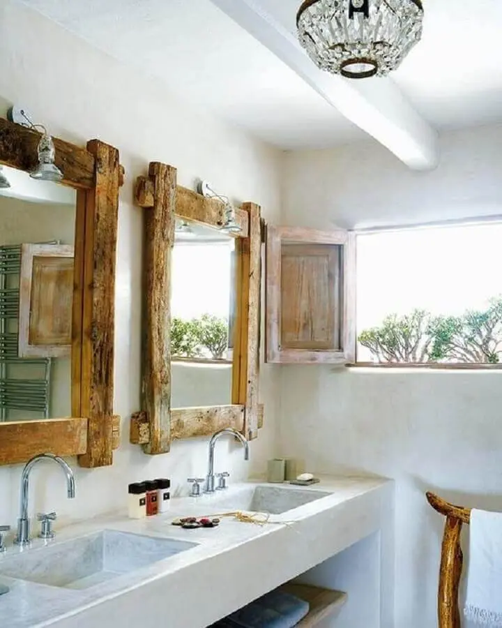 espelho rústico para banheiro todo branco Foto Pinterest