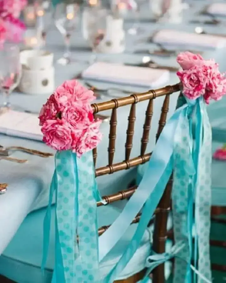ideia de decoração de casamento azul tiffany e rosa Foto Yandex