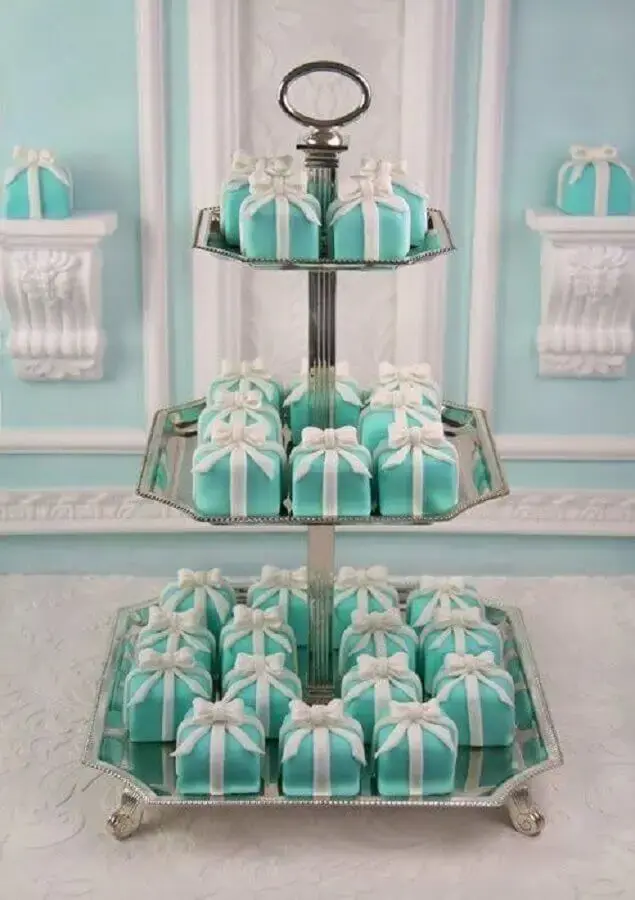 ideia de doces para decoração de casamento azul tiffany Foto Yandex