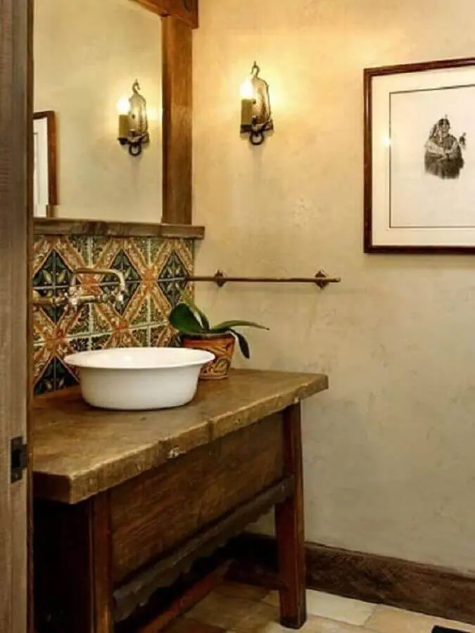 ladrilho hidráulico para decoração de banheiro rústico e simples Foto Pinterest