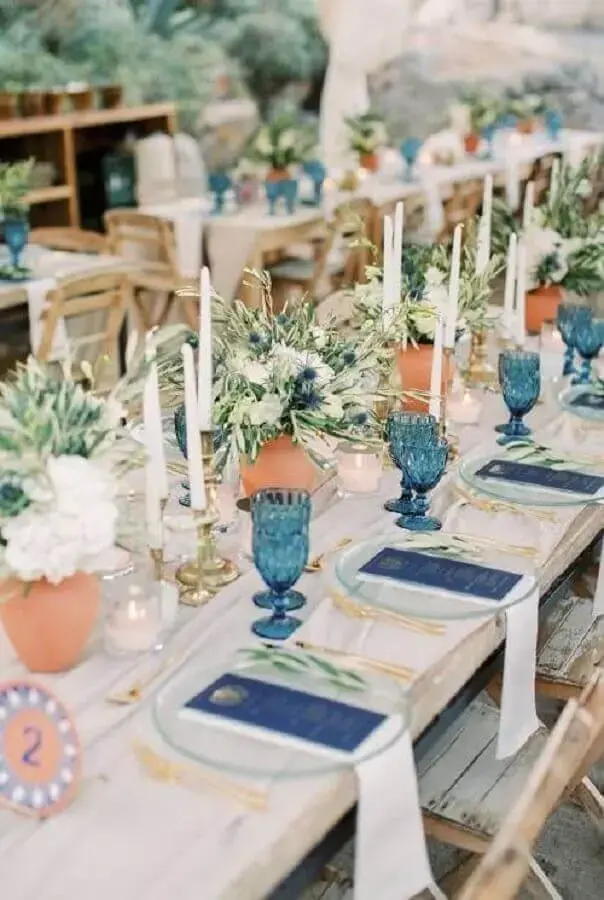 linda decoração de casamento azul e branco Foto Pinterest