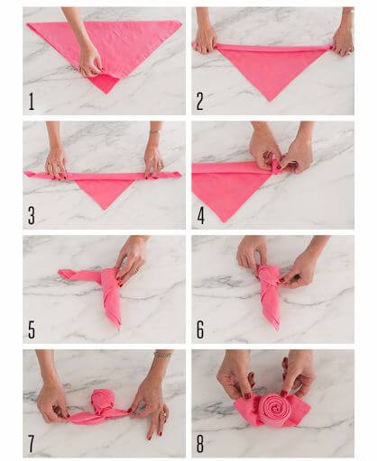 Siga tutorial de como dobrar guardanapo