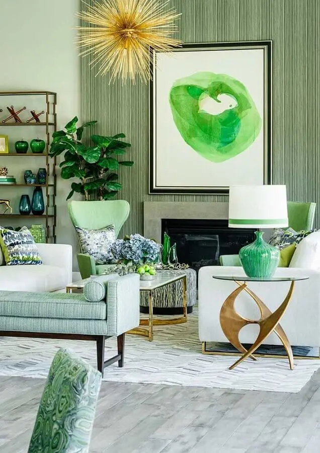 sofá branco para decoração de sala verde Foto Pinterest