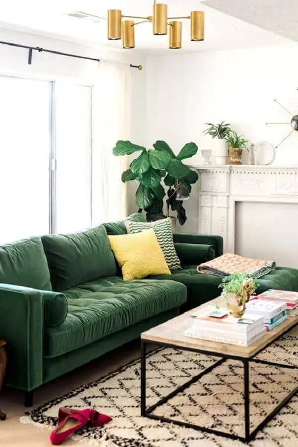 sofá para decoração de sala verde e branca Foto MeuEstiloDecor