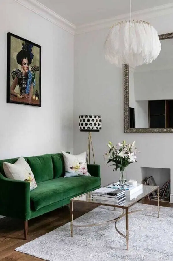 sofá para sala verde e branca clássica e simples Foto Pinterest