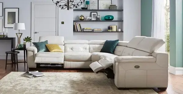 Modelo de sofá de canto retrátil e reclinável para sala de estar